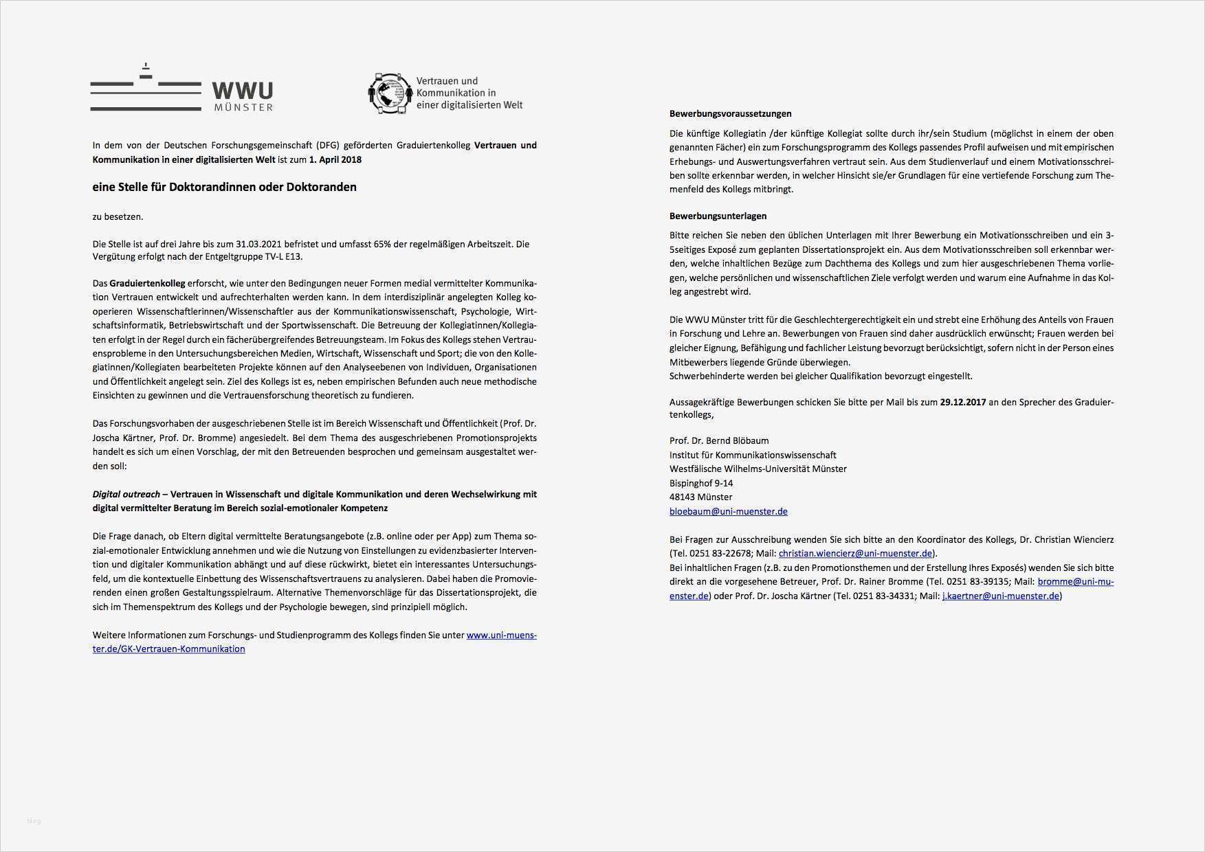 Motivationsschreiben Promotion Vorlage Großartig Promotionsstelle Tv L13 "digital Outreach" Im