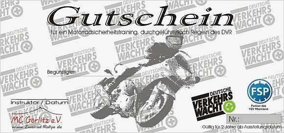 Motorrad Gutschein Vorlage Gut Zweirad Rallye Sicherheitstraining