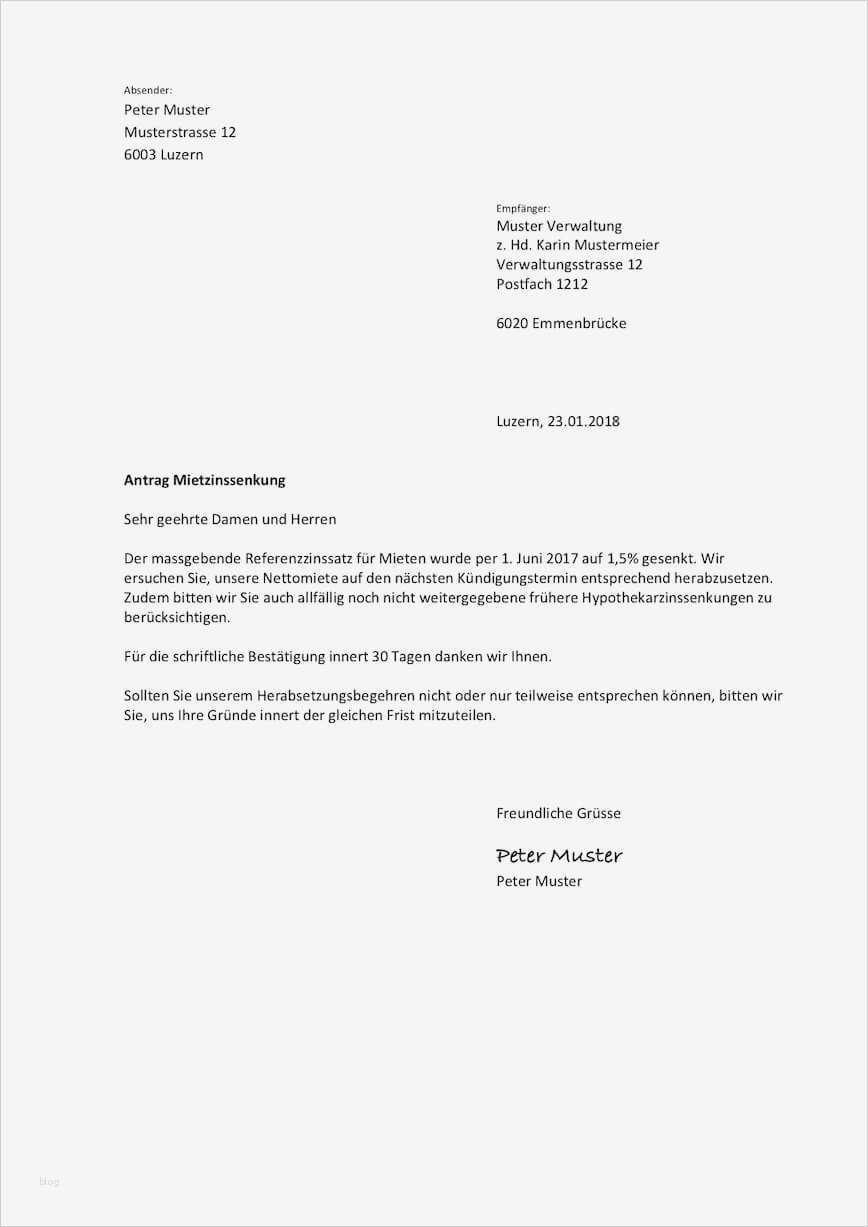 Musterbrief Vorlage Genial Mietzinsreduktion Musterbrief – Muster Vorlage