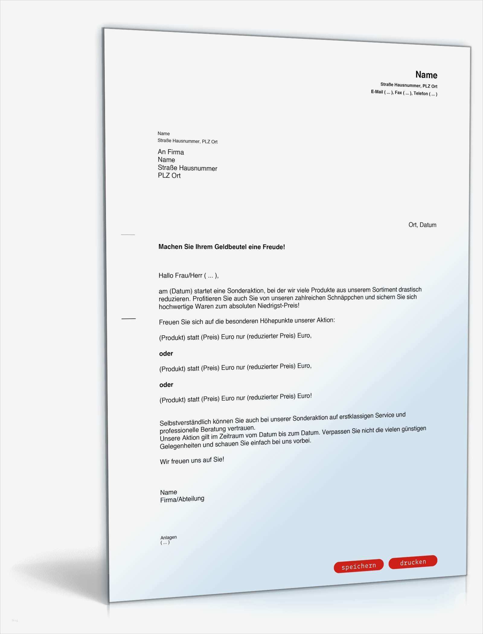 Musterbrief Vorlage Hübsch Werbebrief Für sonderangebote Muster Vorlage Zum Download