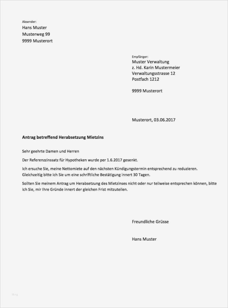 Musterbrief Vorlage Wunderbar Vorlage Mietzinsreduktion – Vorlage Muster