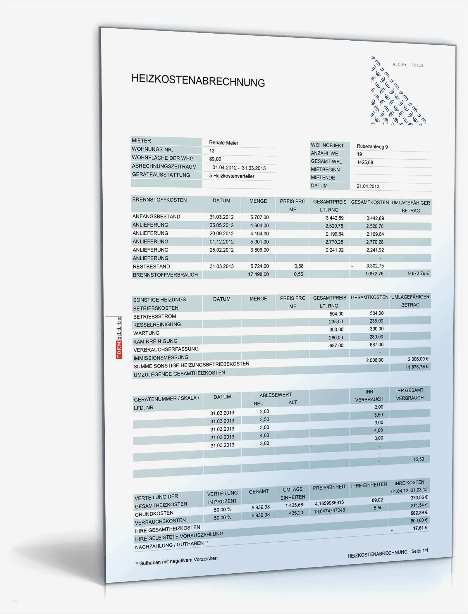 Nebenkostenabrechnung Vorlage Kostenlos Erstaunlich Betriebs Und Heizkostenabrechnung