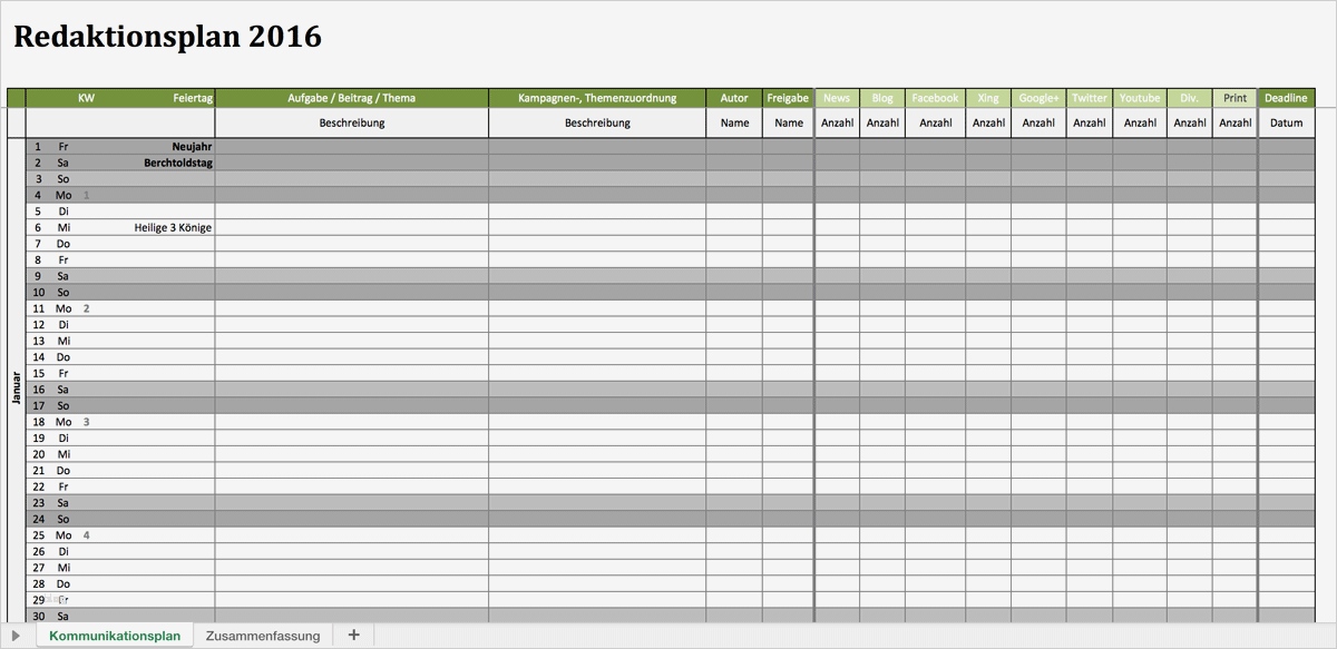 Newsletter Vorlage Kostenlos Wunderbar Redaktionsplan 2016 Kostenlos