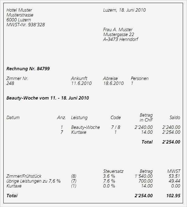 No Show Rechnung Hotel Vorlage Inspiration Mwst Branchen Info 08 Hotel Und Gastgewerbe