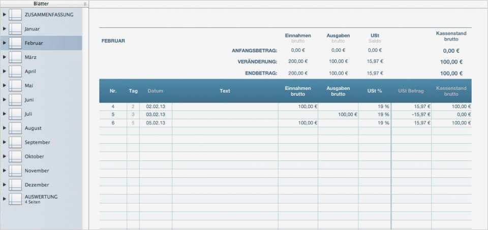 Numbers Vorlage Kassenbuch 2013