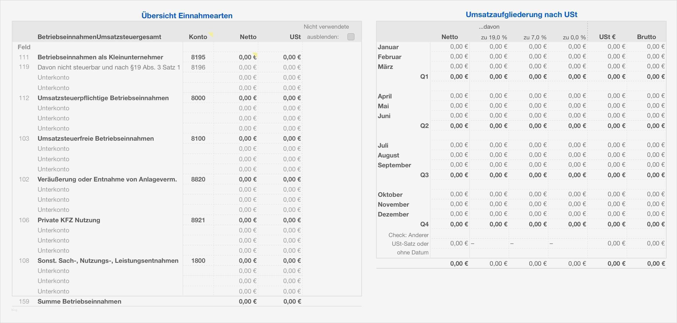 Numbers Vorlage Einnahmen Überschuss Rechnung EÜR 2017