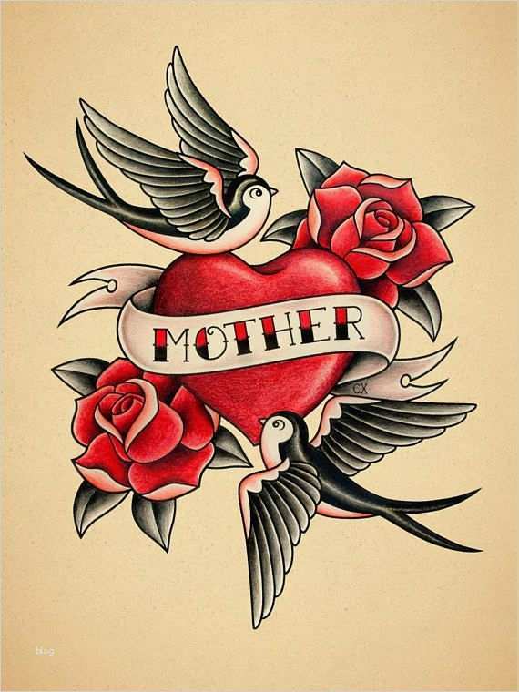 Old School Tattoo Vorlagen Angenehm Mother Love Old School Tattoo Print