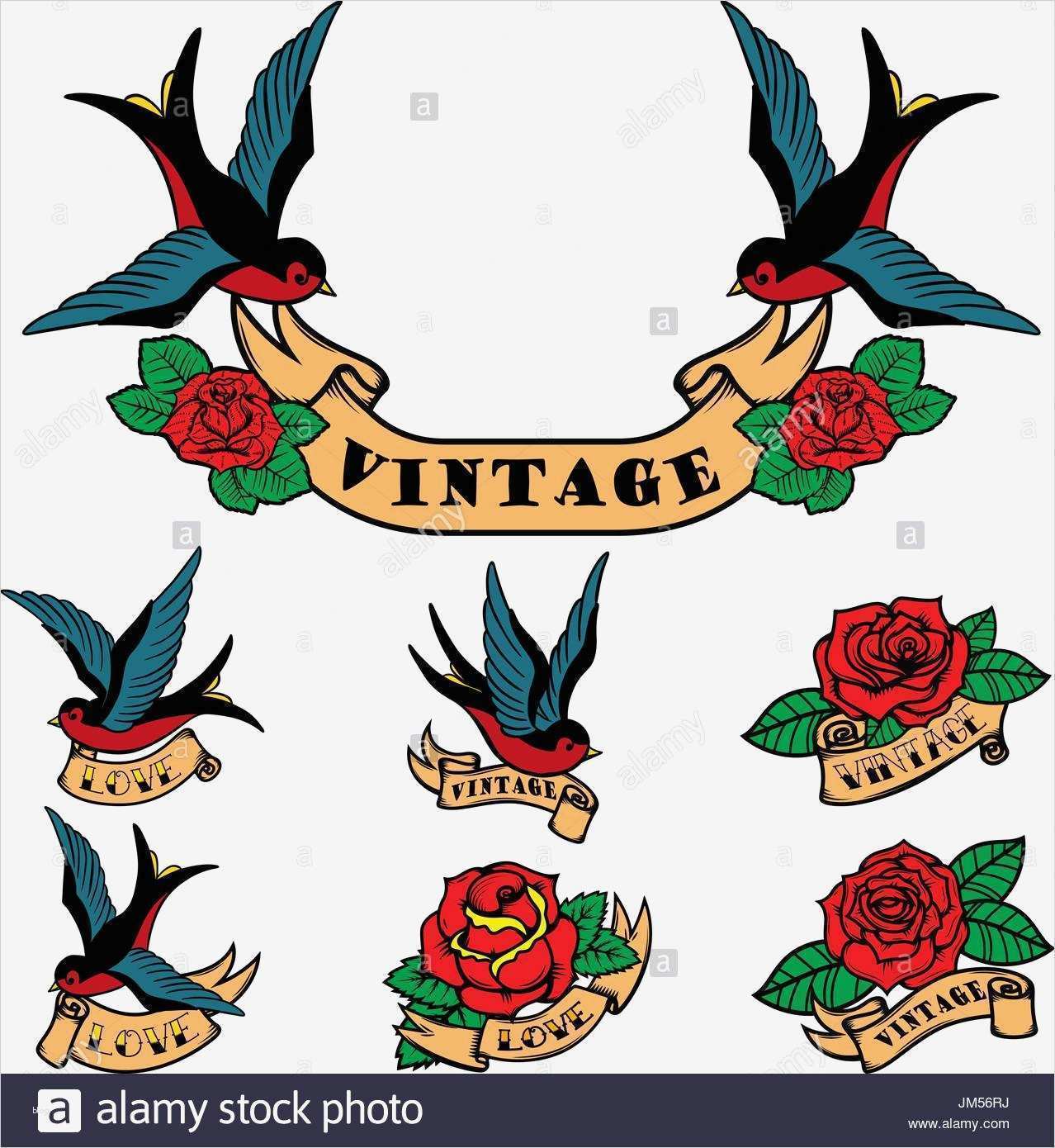 Old School Tattoo Vorlagen Neu Satz Von Tattoo Vorlagen Mit Schwalben Und Rosen