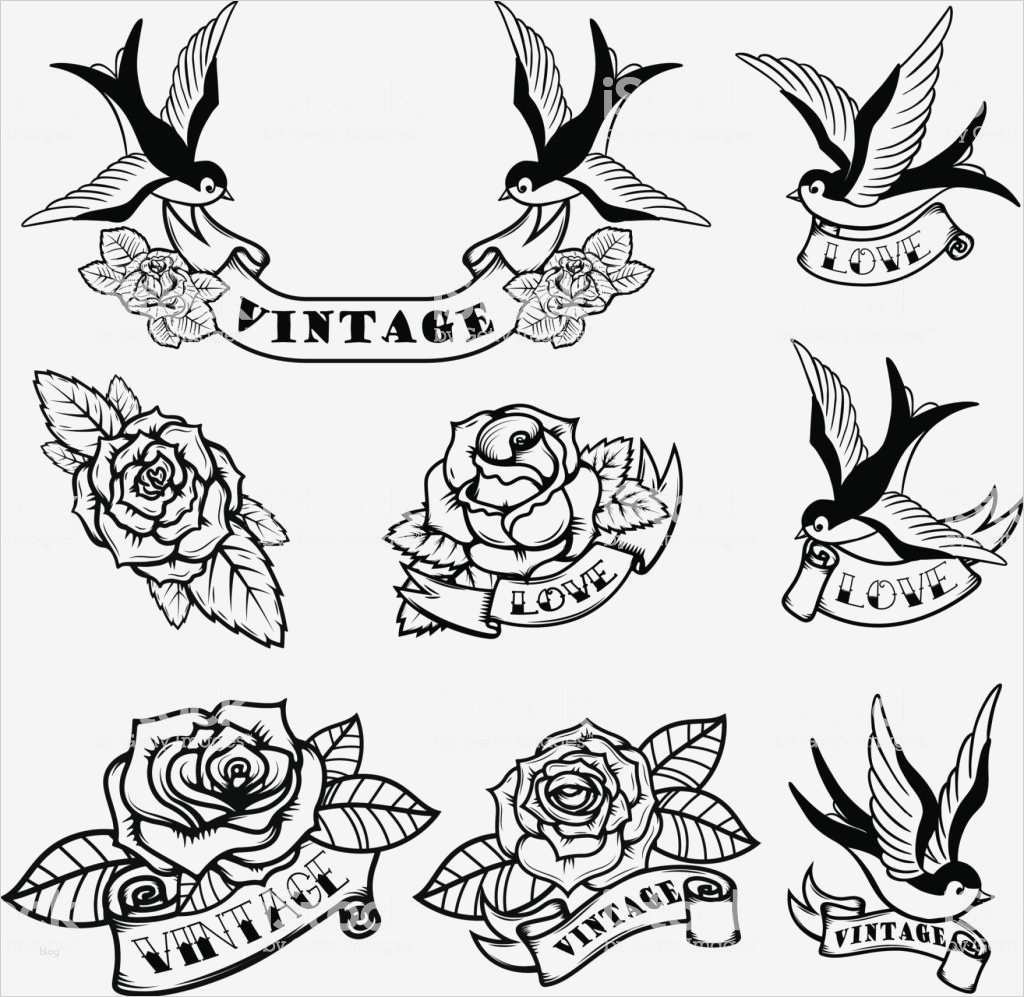 Old School Tattoo Vorlagen Neu Set Tattoo Templates with Swallows and Roses Old School