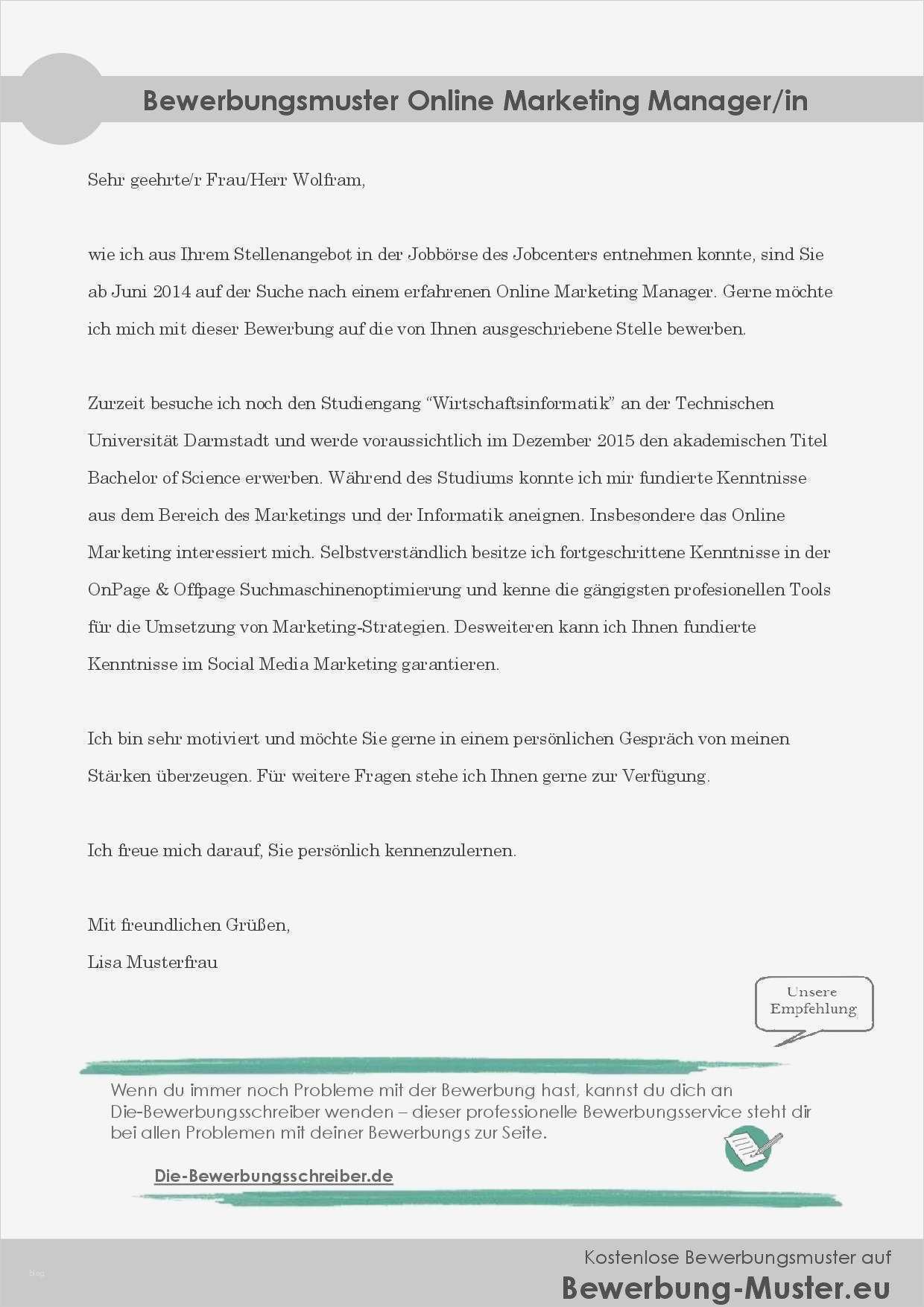 Online Bewerbung Vorlage Cool Kostenlose Bewerbungsvorlage Line Marketing Manager In