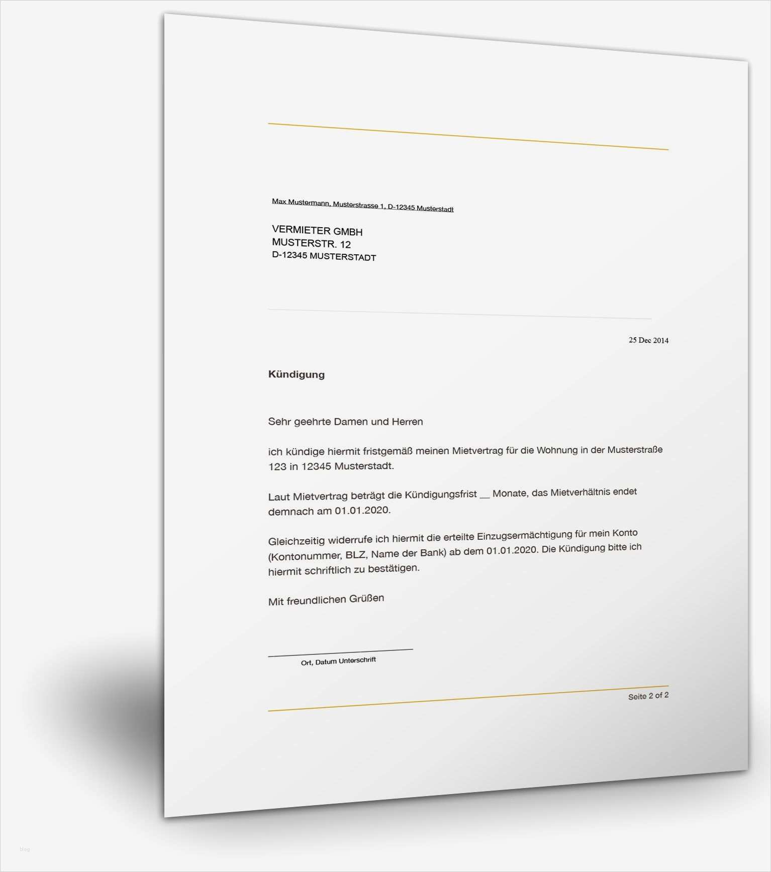 Ordentliche Kündigung Vorlage Einzigartig ordentliche Kündigung Mietvertrag Vermieter Kündigung