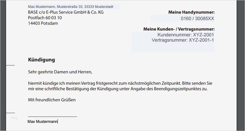 Otelo Kündigung Vorlage Pdf Erstaunlich Base Handyvertrag Kündigen Muster Vorlagen Und Anschrift
