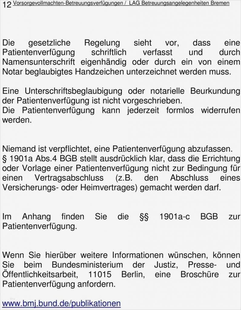 Patientenverfügung Vorlage Bundesministerium Gut Freie Hansestadt Bremen Vorsorgevollmachten Und