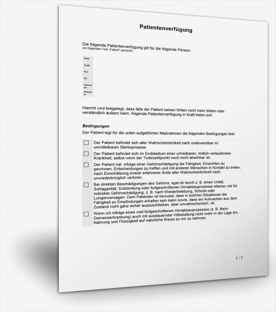 Patientenverfügung Word Vorlage Erstaunlich Muster Patientenverfügung Kostenloser Download