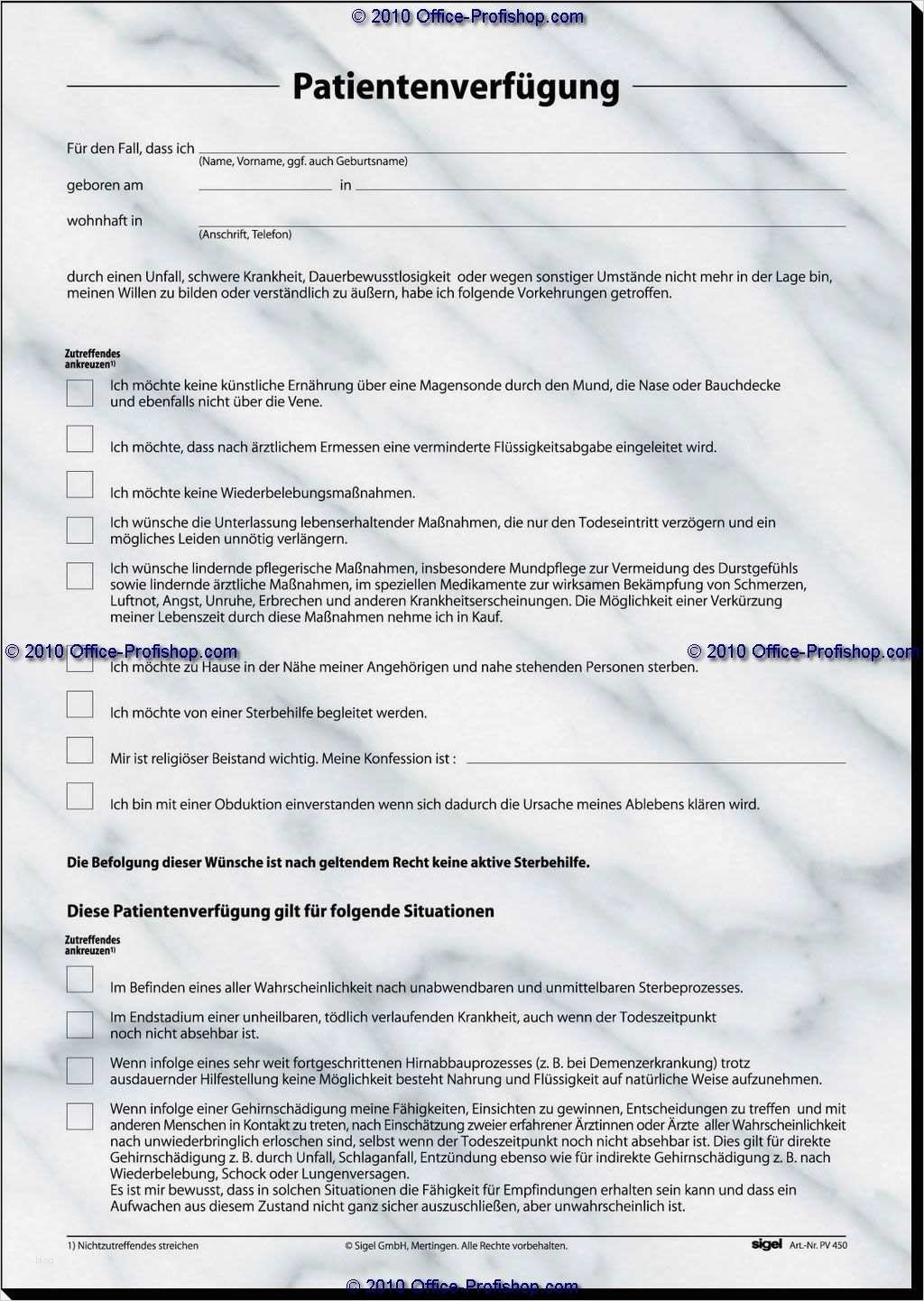 Patientenverfügung Word Vorlage Wunderbar Sigel Patientenverfügung A4 Pv450 Günstig Online
