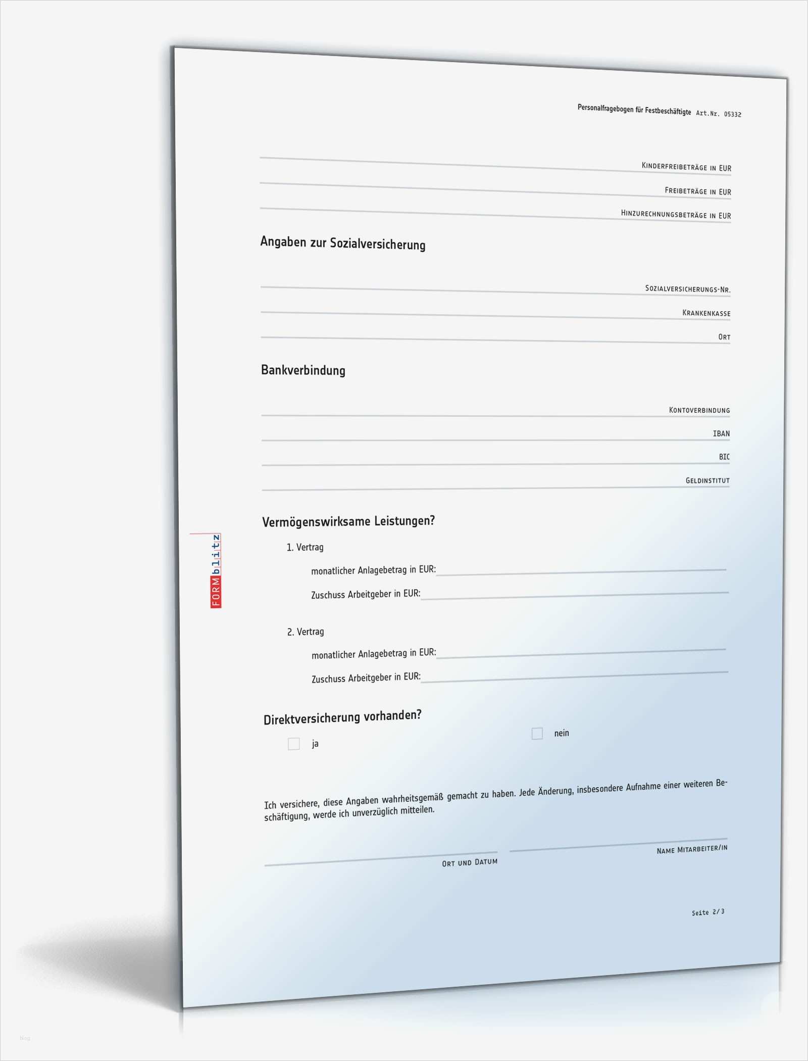 Personalfragebogen Vorlage Best Of Personalfragebogen Festbeschäftigte