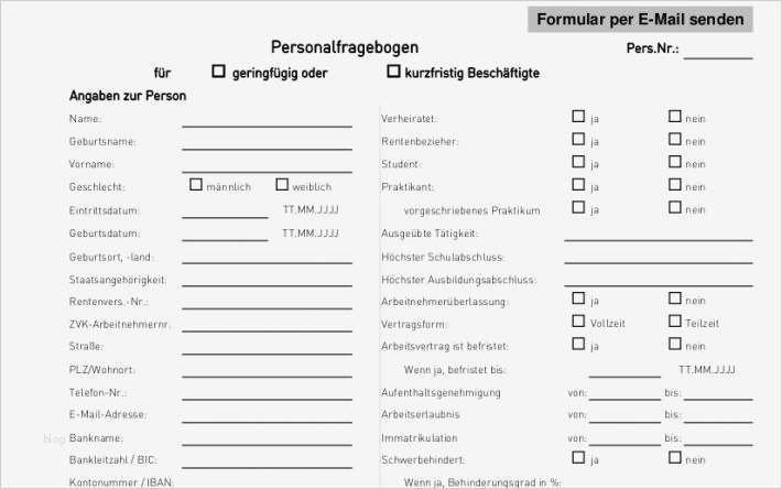 Personalfragebogen Vorlage Schönste Personalfragebogen Für Minijobs
