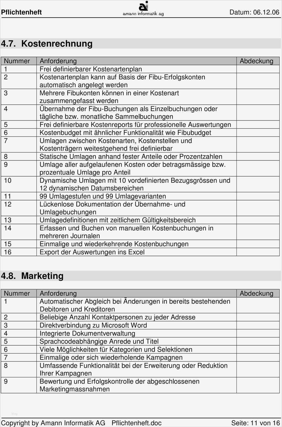 Pflichtenheft Crm Vorlage Süß Vorlage Pflichtenheft Für Evaluation Einer Erp