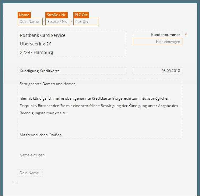 Postbank Kreditkarte kündigen Vorlage Download CHIP