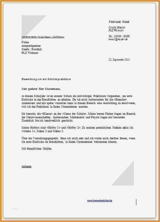 Praktikum Bewerbung Vorlage Beste 9 Kurzbewerbung Vorlage