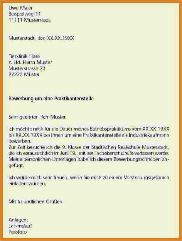 Praktikum Schreiben Vorlage Inspiration 12 Bewerbung Schulpraktikum