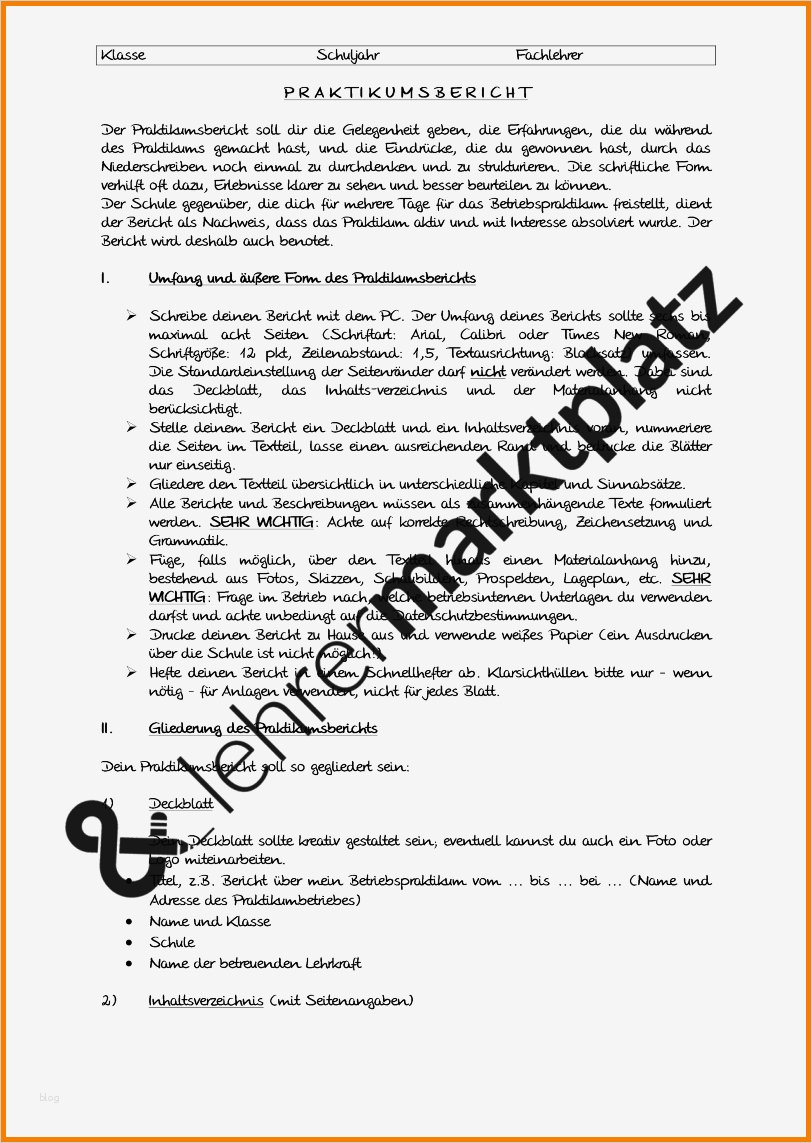 Berühmt Praktikumsbericht Vorlage Galerie Entry Level