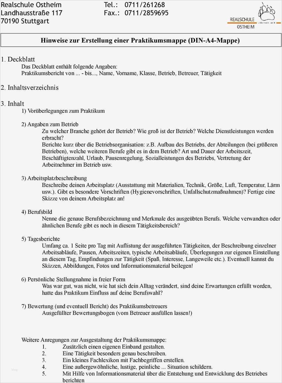 Praktikumsbericht Vorlage Schule 9 Klasse Realschule Fabelhaft Praktikumsmappe Projekt Bors Berufsorientierung In Der