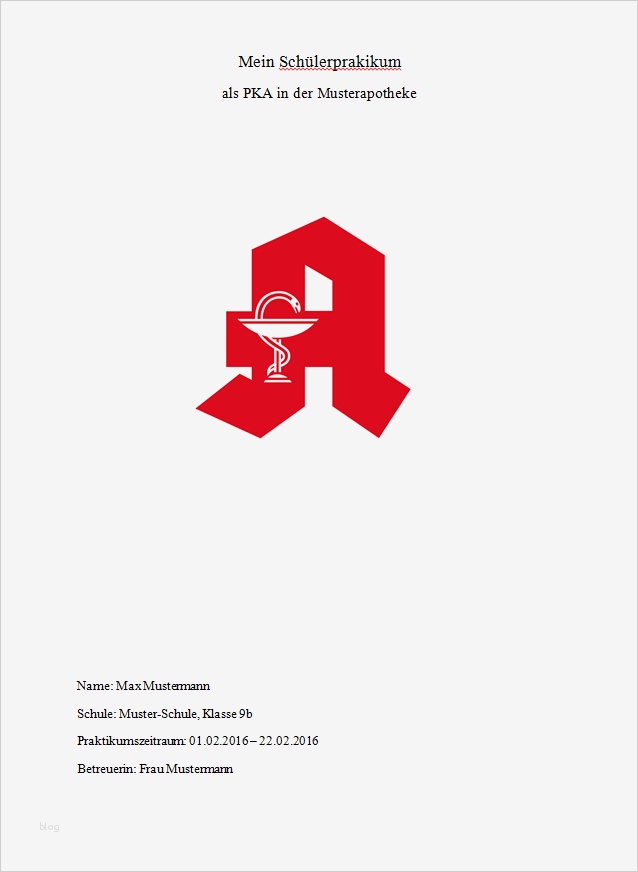 Praktikumsbericht Vorlage Schule 9 Klasse Süß Praktikumsmappen Deckblatt Praktikum