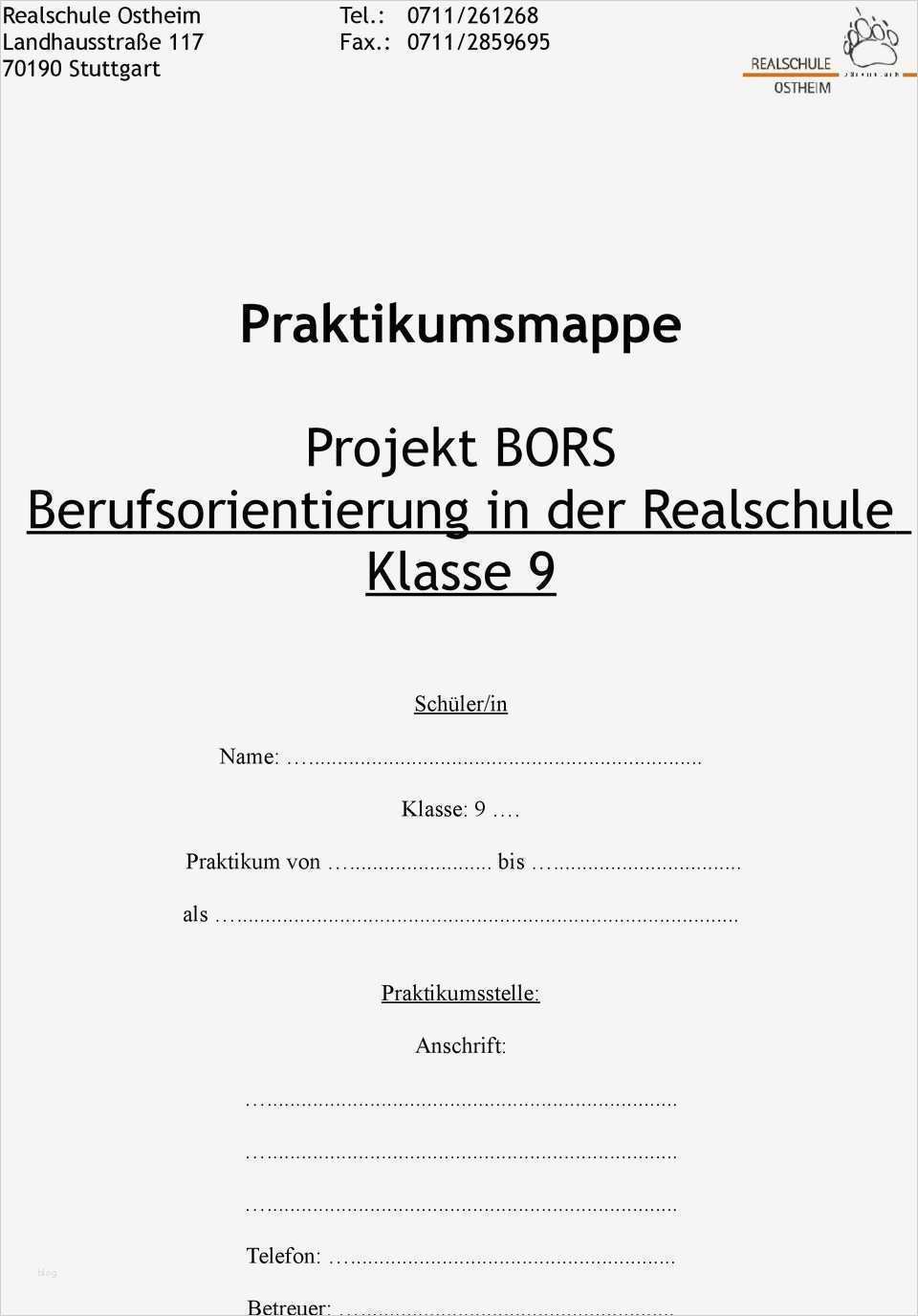 Praktikumsbericht Vorlage Schule 9 Klasse Wunderbar Praktikumsmappe Projekt Bors Berufsorientierung In Der