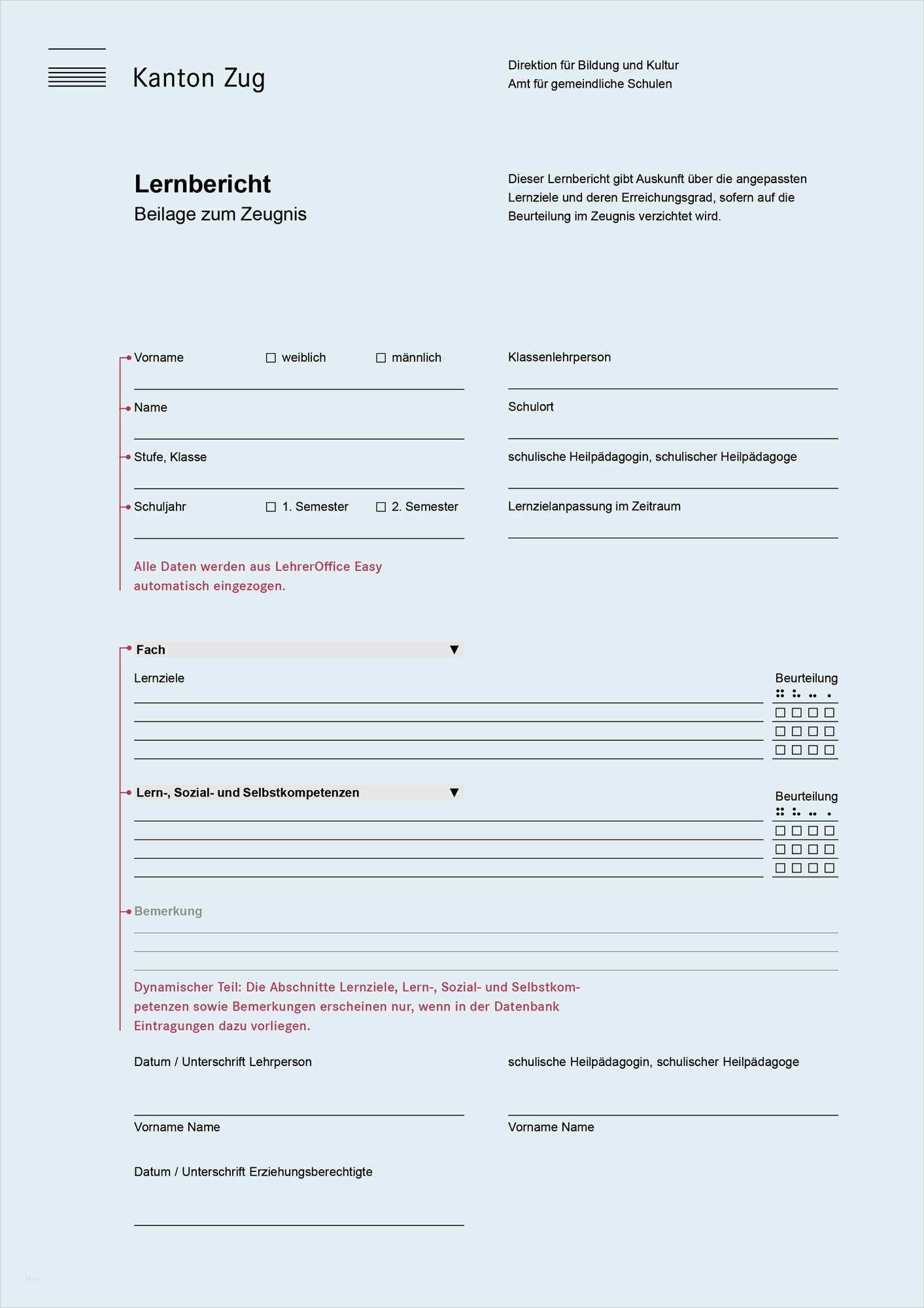 Praktikumsbeurteilung Vorlage Angenehm Lernbericht — Kanton Zug