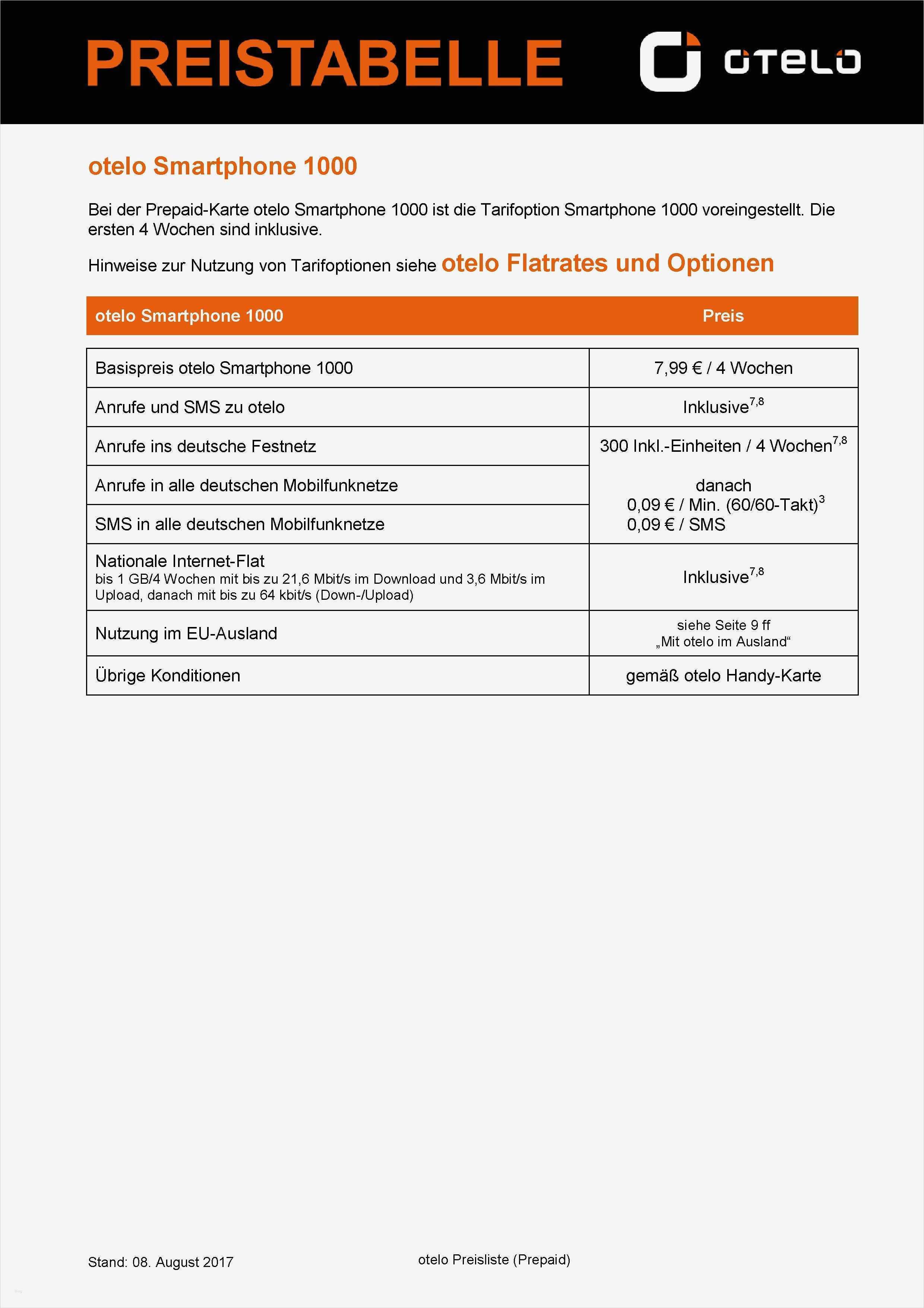 otelo D2 Smartphone 1000 Prepaid Handy SIM Karte 1€ Bonus