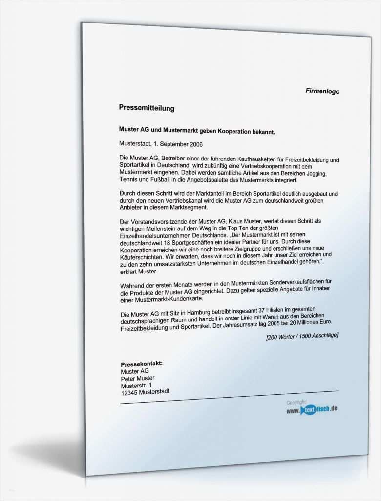 Pressemitteilung Vorlage Gut Pressemitteilung über Neue Kooperation