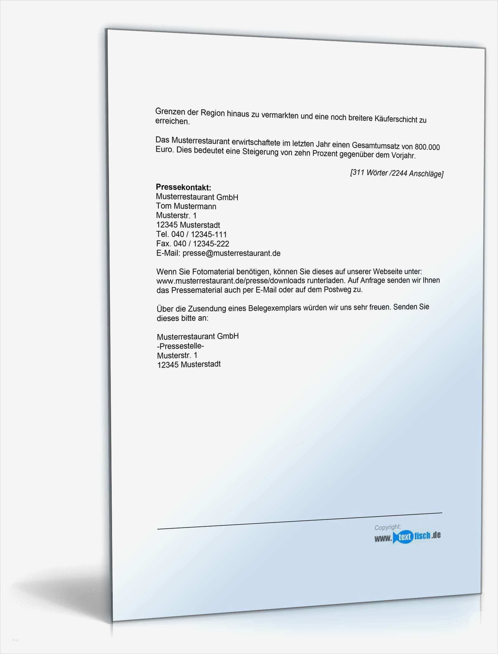 Pressemitteilung Vorlage Schön Pressemitteilung Firmenjubiläum Restaurant Muster Zum