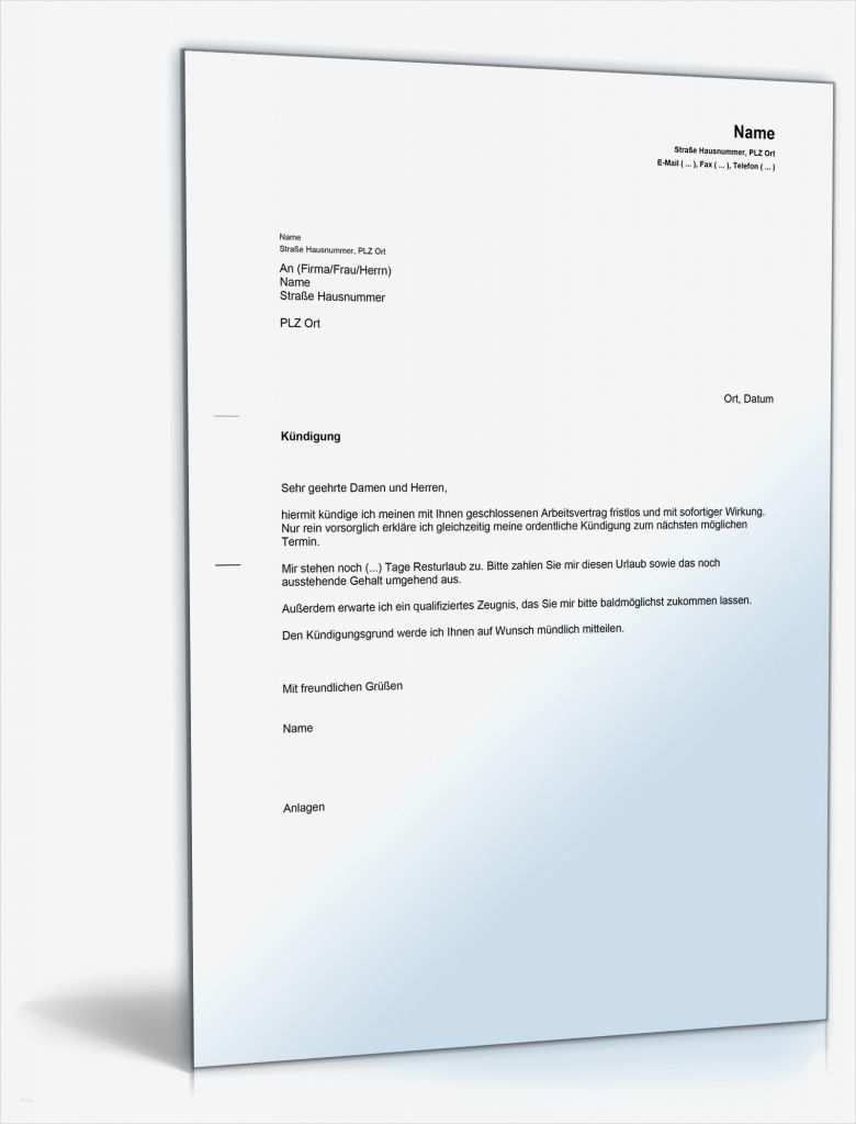 Probezeit Kündigung Vorlage Erstaunlich Fristlose Kündigung Arbeitsvertrag Durch Arbeitnehmer