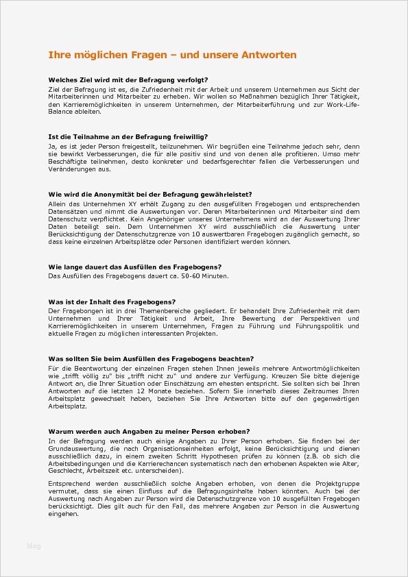 Muster Fragebogen für Mitarbeiterbefragungen mit Muster