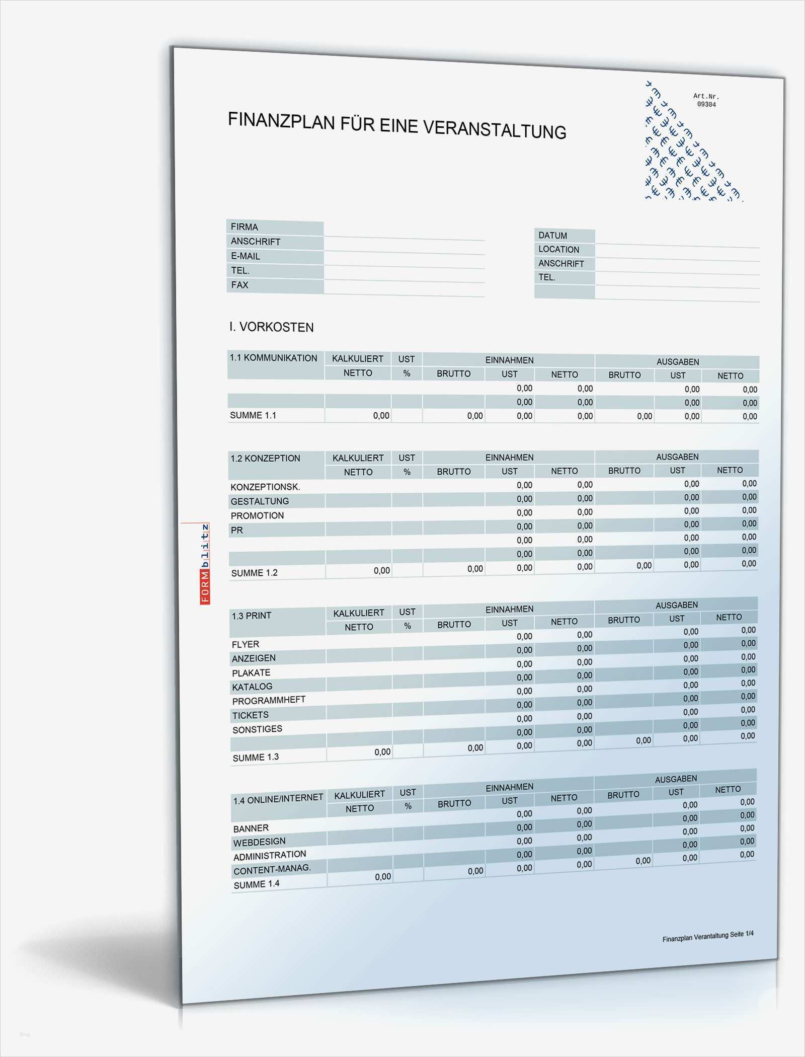 Produktbeschreibung Vorlage Schön Finanzierungsplan Für Eine Veranstaltung