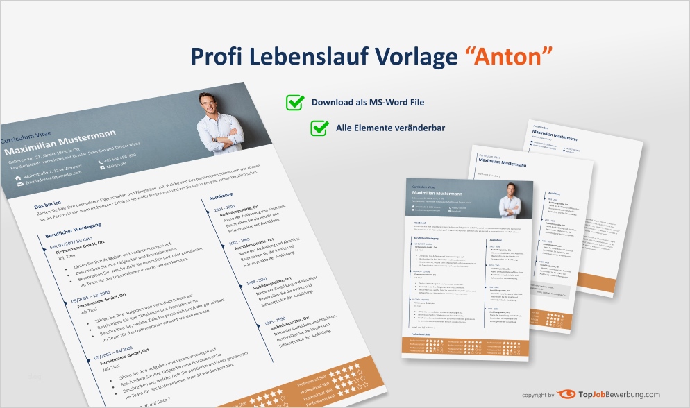 Profi Lebenslauf Vorlage Wunderbar Profi Lebenslauf Vorlage "anton" Für Erfolgreiche Bewerbungen