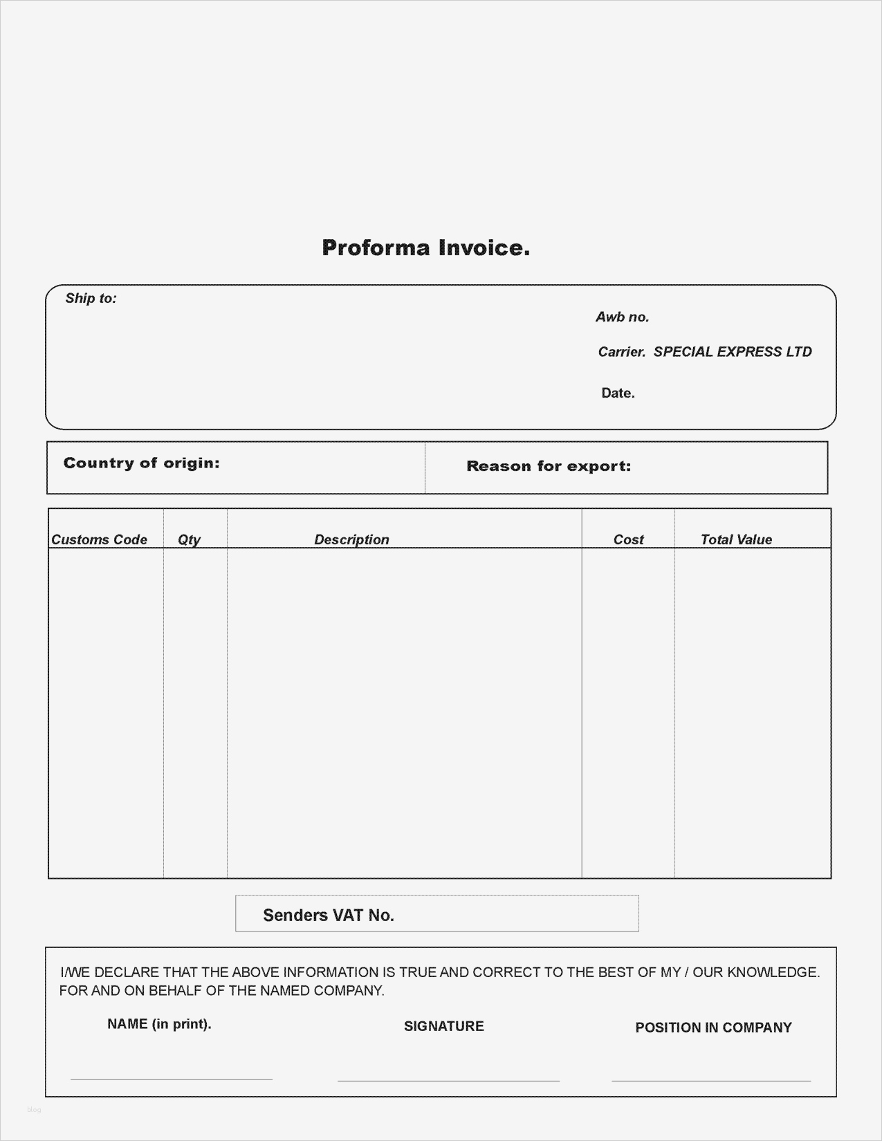 Proforma Invoice Vorlage Beste Proforma Invoice Template