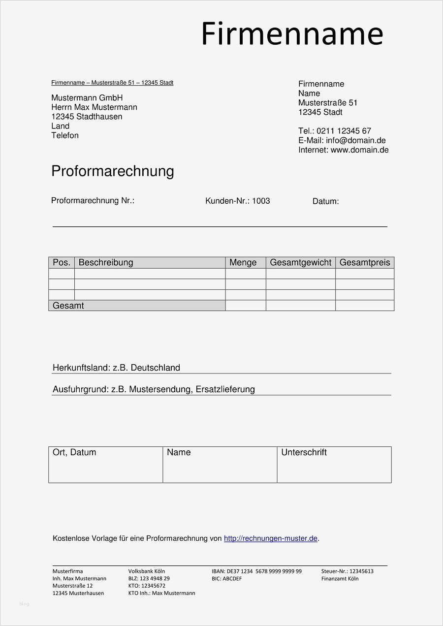 Proforma Invoice Vorlage Süß Proforma Rechnung Vorlagen & Muster Proformarechnung