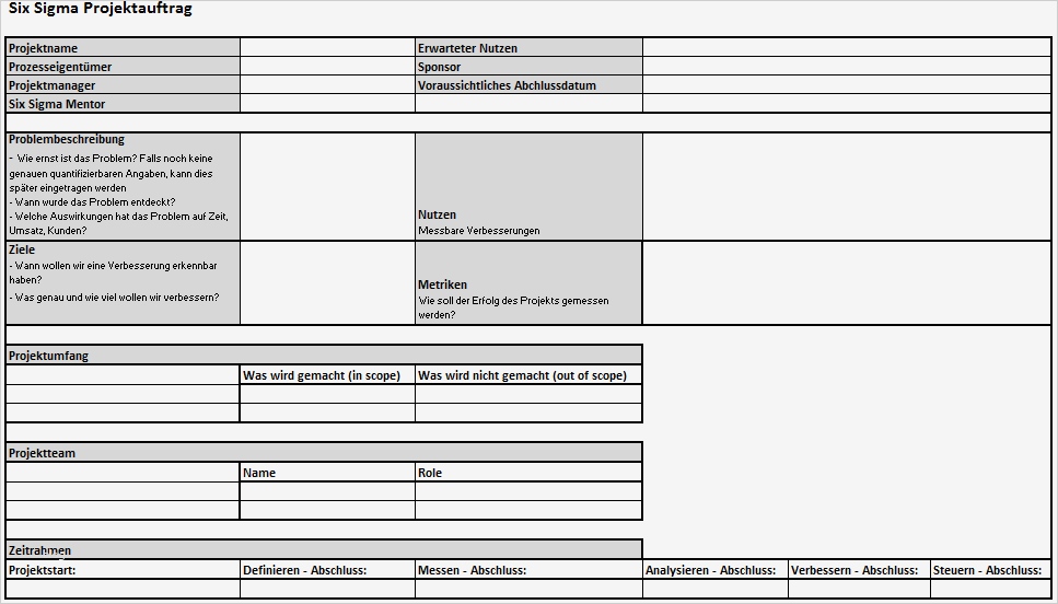Projektantrag Vorlage Wunderbar Six Sigma Projektauftrag – Bibel Nicht Nur In Der