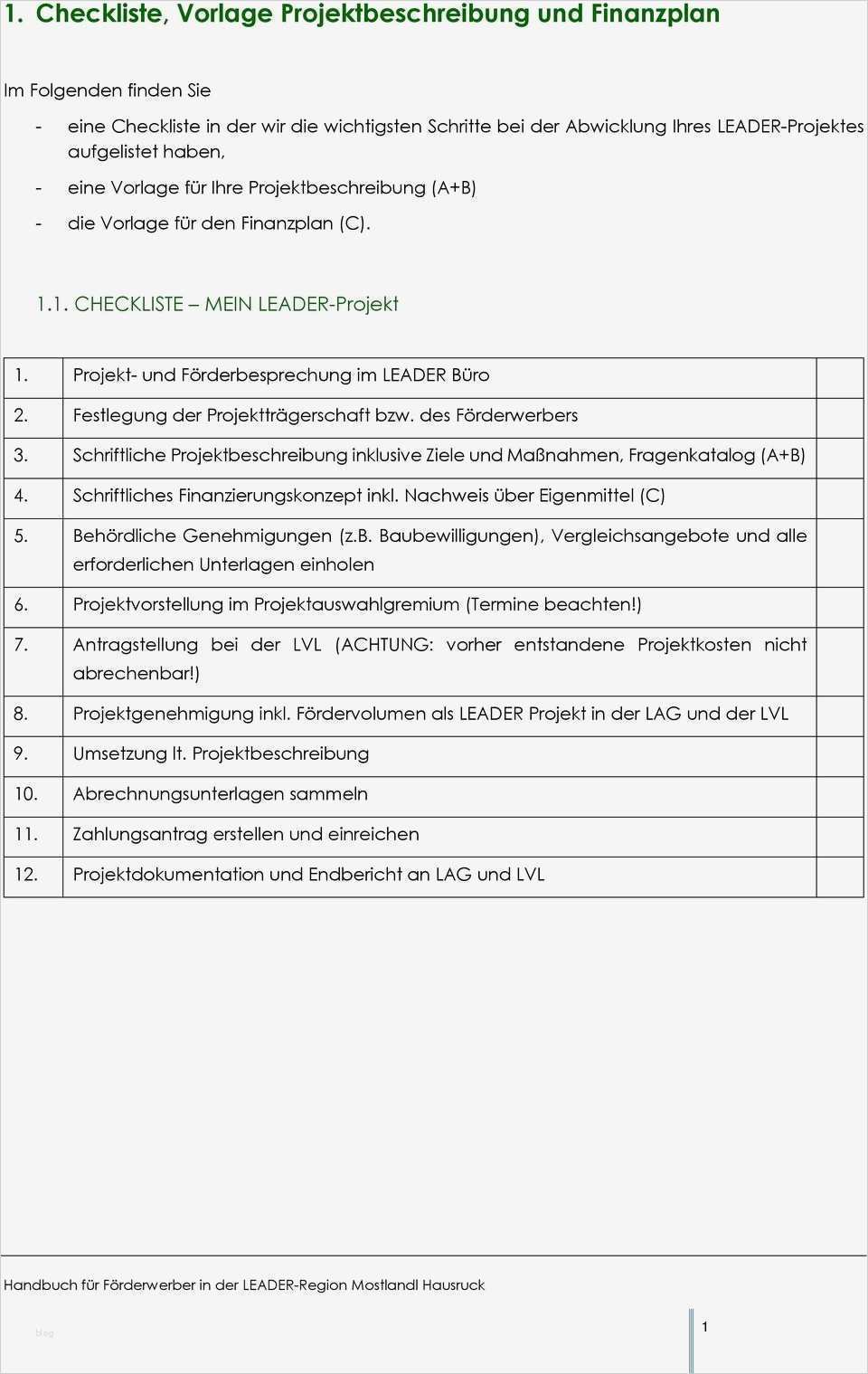 Projektbeschreibung Vorlage Cool 1 Checkliste Vorlage Projektbeschreibung Und Finanzplan