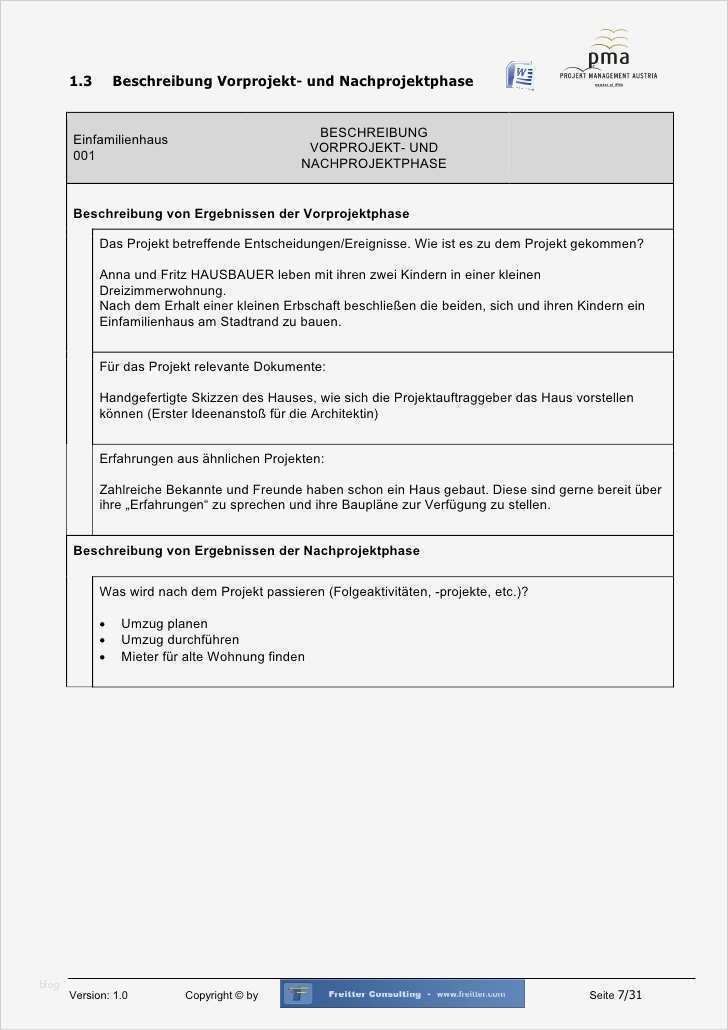 Projektbeschreibung Vorlage Erstaunlich Muster Projekthandbuch Einfamilienhaus