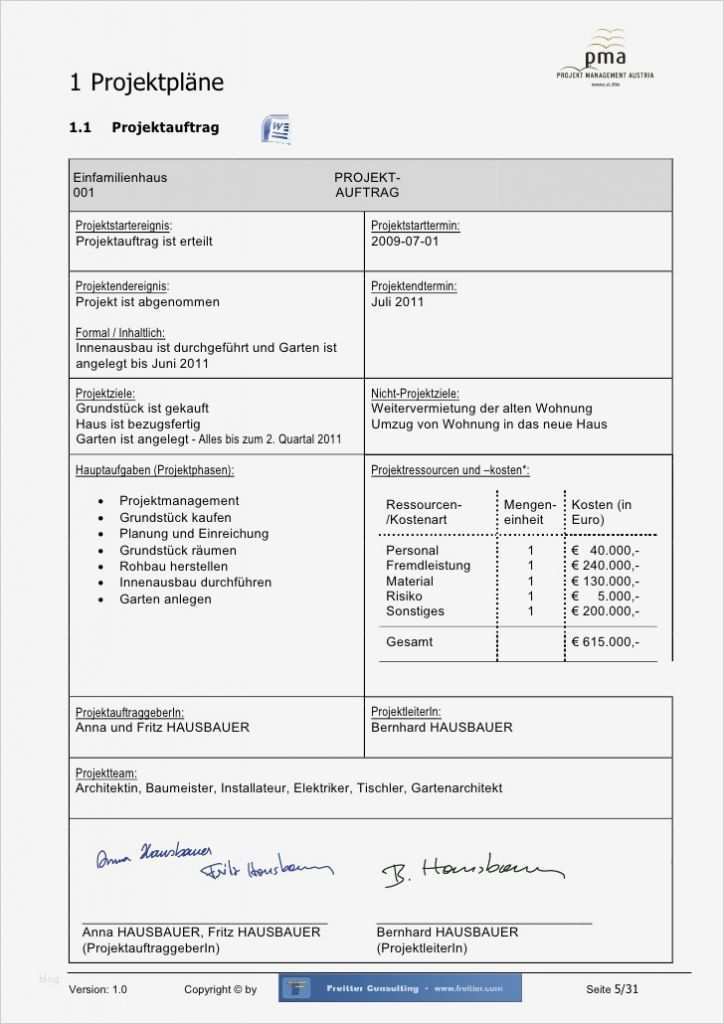 Projektbeschreibung Vorlage Gut Muster Projekthandbuch Einfamilienhaus ...
