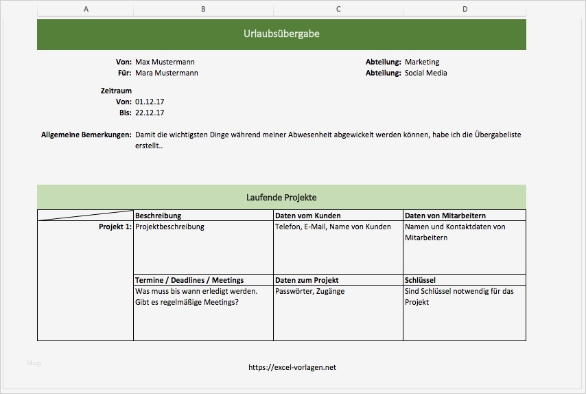 Projektbeschreibung Vorlage Süß Urlaubsübergabeliste Mit Excel