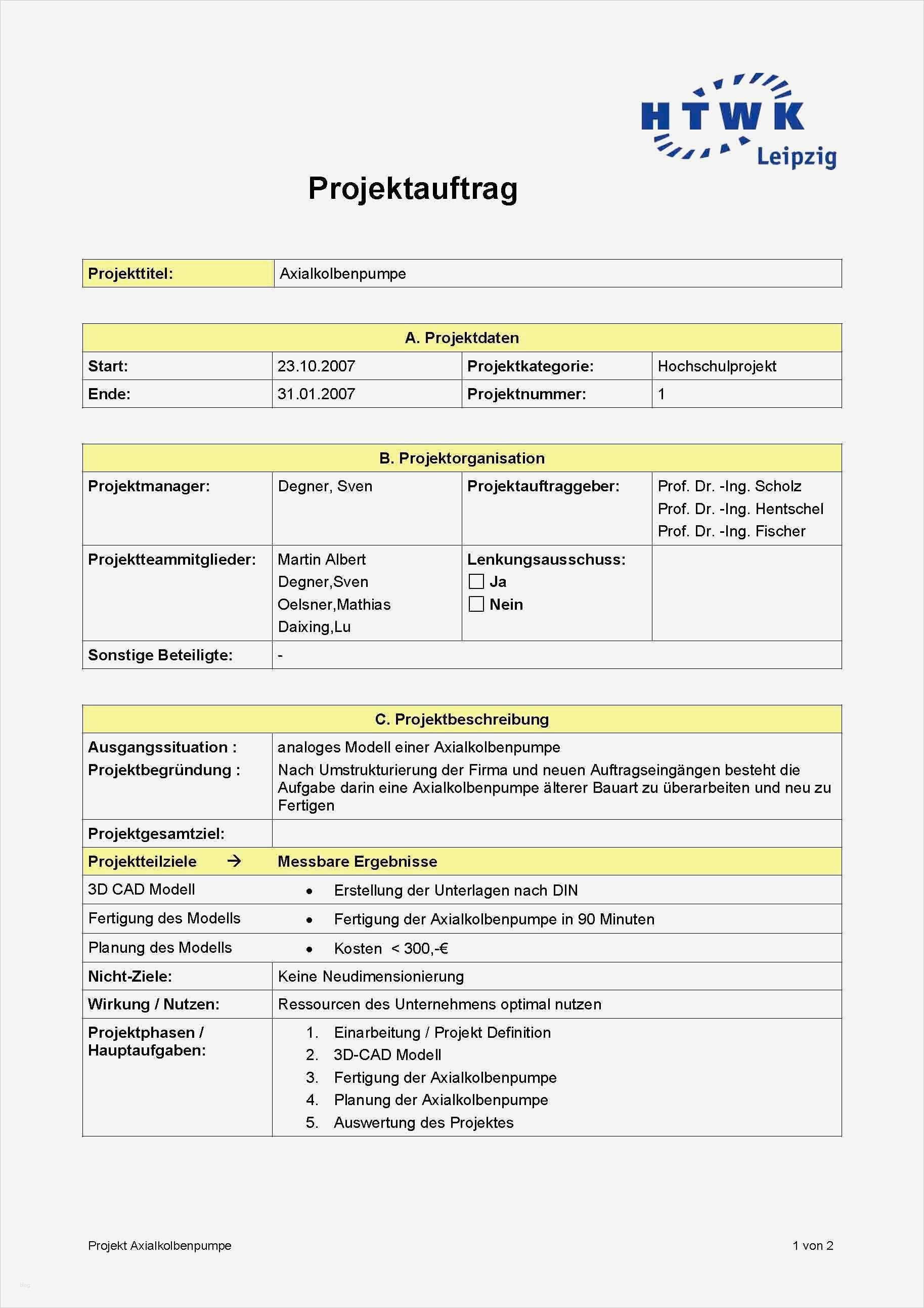 Projekthandbuch Vorlage Genial Projektauftrag Sdegner284