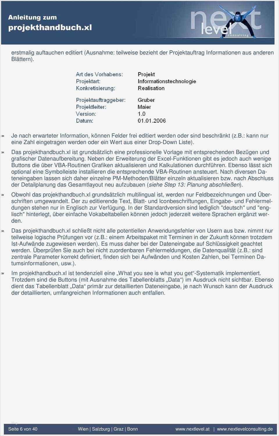 Projekthandbuch Vorlage Schön Anleitung Projekthandbuch Xl Allgemeine Informationen