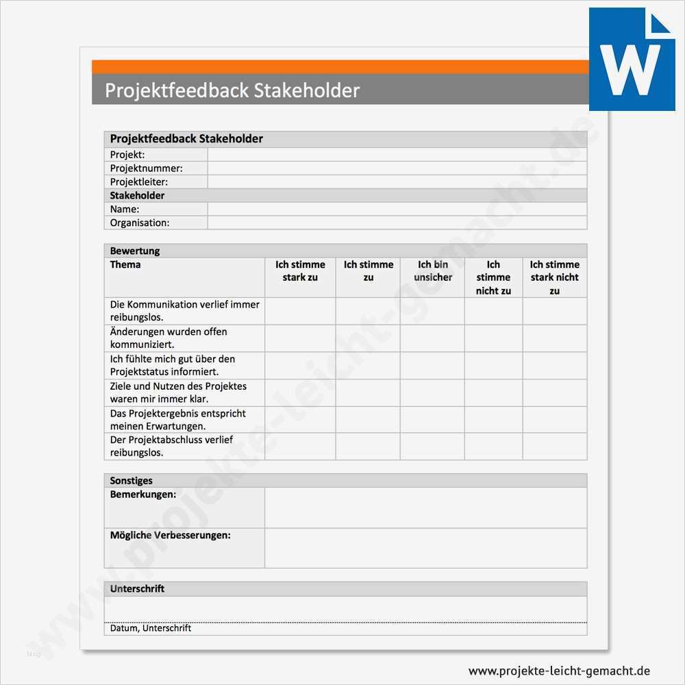Projektmanagement Statusbericht Vorlage Einzigartig Vorlage Feedback Stakeholder