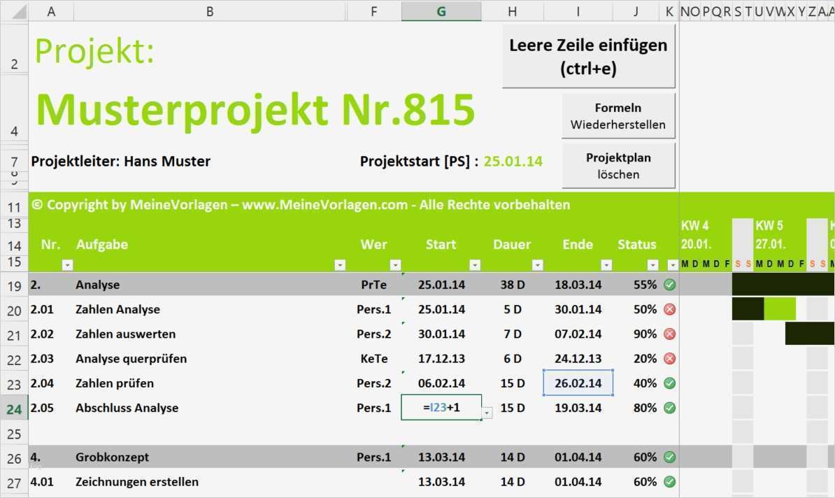 Projektplan Excel