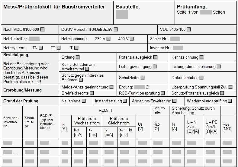 Prüfprotokoll Vorlage Einzigartig Notwendige Prüfungen An Baustromverteilern