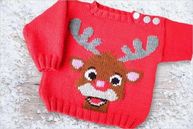 Baby Pulli stricken Rentier Motiv aufsticken